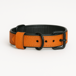Handmade Orange Leather Dog Collar – Adjustable & Stylish