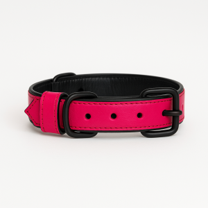 Pink Leather Dog Collar with Black Padding – Handmade Adjustable