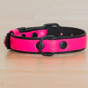 Pink Leather Dog Collar with Black Padding – Handmade Adjustable
