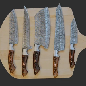 Hand-Forged Damascus Kitchen Knife Set
