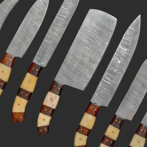 Rustic 7-Piece Damascus Chef Knife Set
