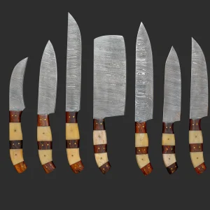 Rustic 7-Piece Damascus Chef Knife Set